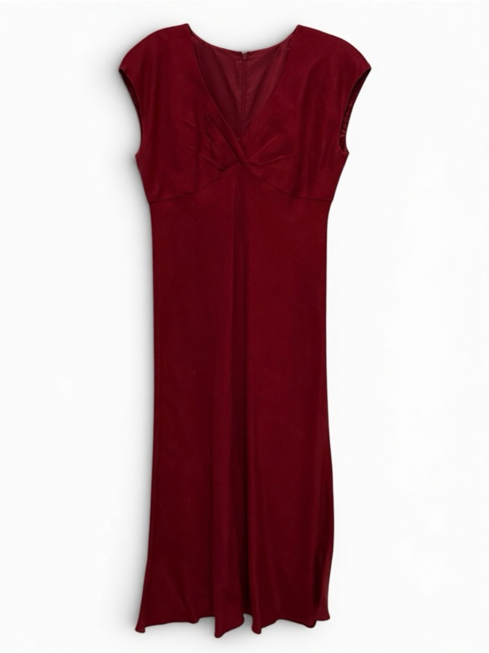 Jones New York Linen Midi Dress | Rust Red | Cap Sleeve V-Neck | Size 10